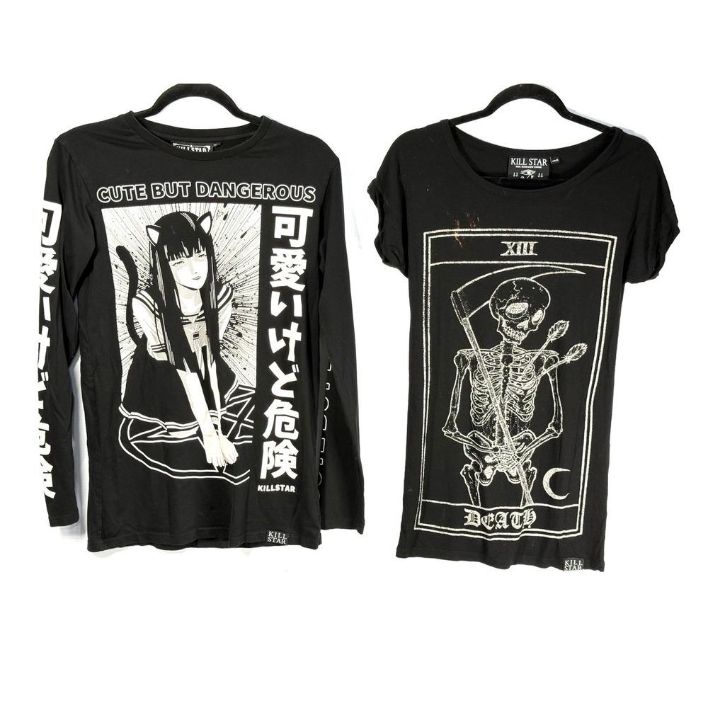 Killstar 2 Shirt Bundle XS - Cute But Dangerous Long Sleeve Tarot Graphic Shirt